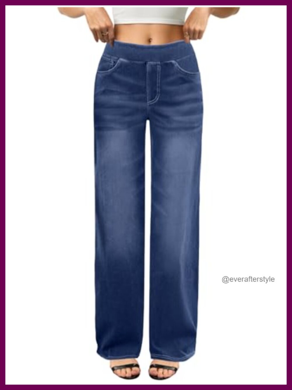 High Waisted Wide Leg Stretchy Baggy Pull On Jeans with Pockets